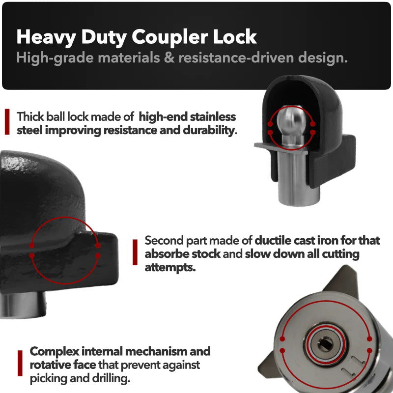 AMPLock BRA - Heavy Duty Trailer Ball Coupler Lock with Round Edges