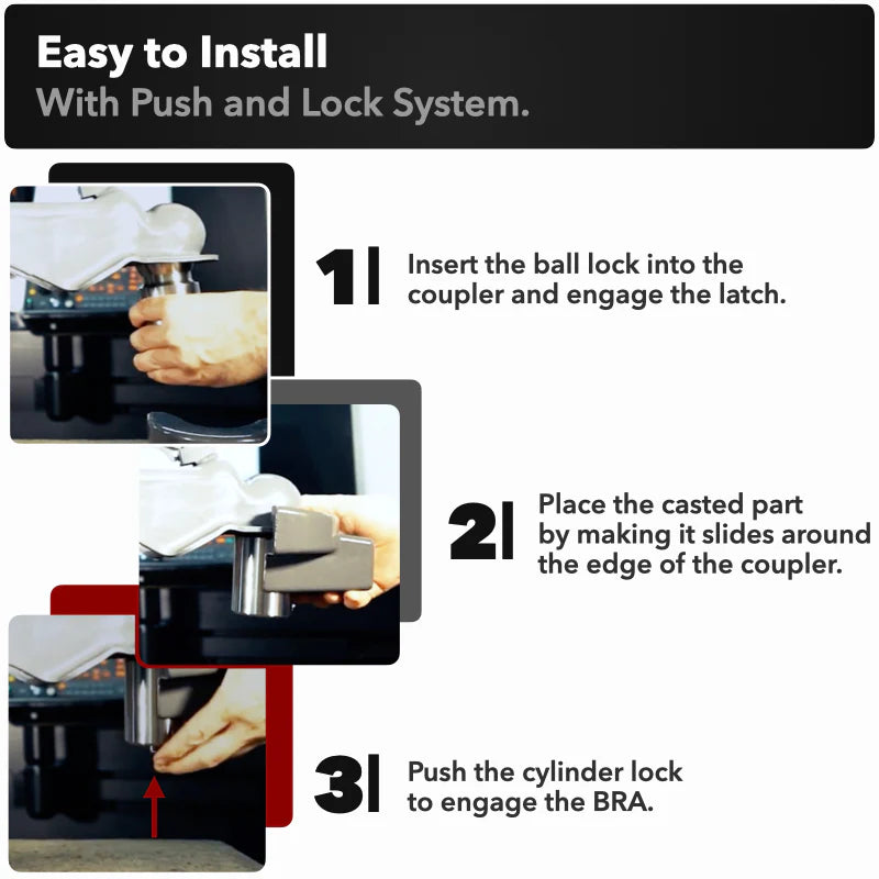 AMPLock BRA - Heavy Duty Trailer Ball Coupler Lock with Round Edges